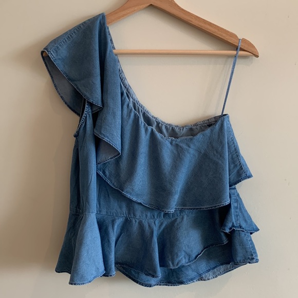 NWOT Highline Collective Denim One Shoulder Tank- M - Picture 2 of 4